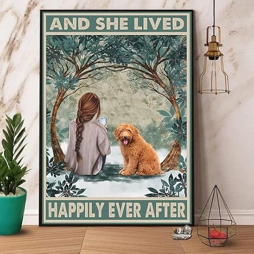 rayprint Metal Signs Goldendoodle and She Lived Happily Never After Signs Aluminum Vintage Signs for Home Retro Coffee Bar 8x12 Inches