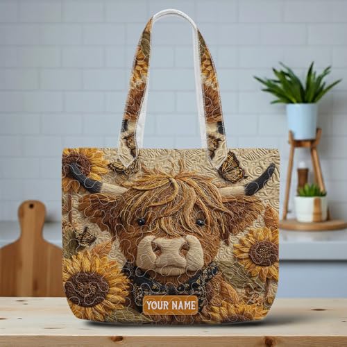 Bolso Tote acolchado personalizado con diseño Vaca Highland miniatura 3