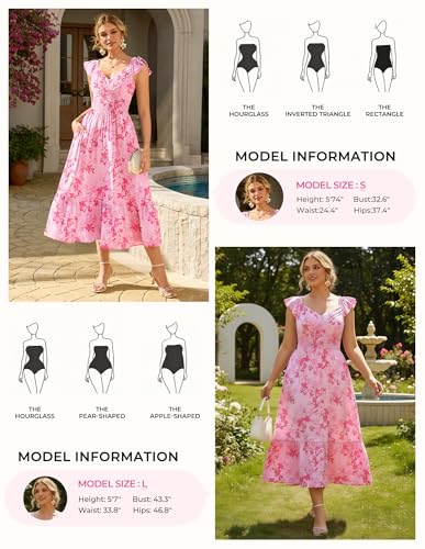 Image of GRACE KARIN Women's Summer Floral Maxi Dress 2026 Ruffle Sleeve Smocked Sundress Flowy Wedding Guest Long Dresses with Pocket
