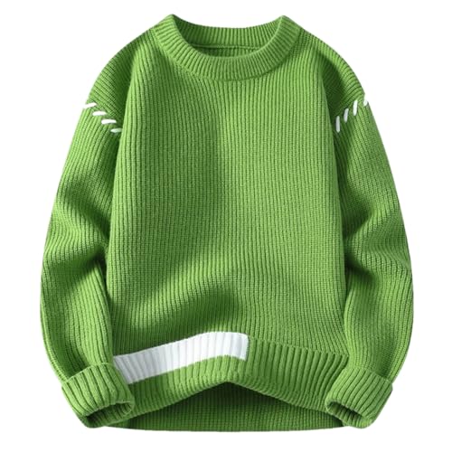 Mens Winter Knit Oversized Sweater Grandpa Striped Sweater Crew Neck Long Sleeve Pullover Jumper