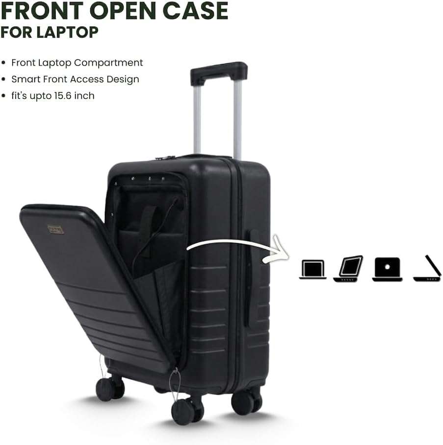 Fagoza 20 Inch Hardside Carry on Luggage with Spinner Wheels, 22x14x9 Airline Approved Carry on Luggage with Front Pocket, TSA Lock, USB Charging Port, Black