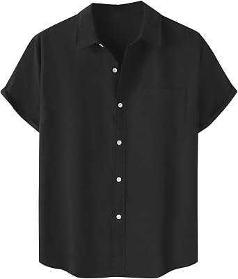 Mens T-Shirts Summer Fashion Short Sleeve Button Down Shirt Casual Stylish Solid Hawaiian Beach Tee Top Athletic
