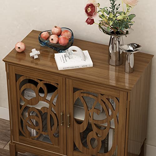 Aiegle Wood Storage Cabinet With Glass Doors, Traditional Sideboard Buffet Cabinet With Storage, Accent Cabinet With 2 Doors & Shelves For Living Room, Office, Bedroom, Entryway #TOP4