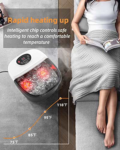 Image of RIGHTMELL Foot Bath Spa with Heat, Pedicure Massager Foot Soaking Tub-Bubbles Pumice Stone Digital Temperature Control Red Light with Ergonomic Massage Rollers