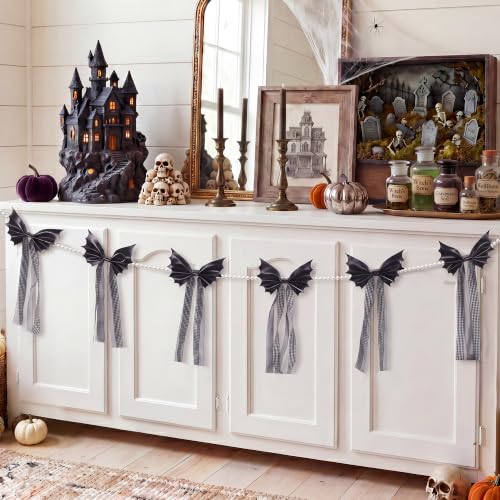 Halloween Spooky Gothic Black Bat Bow Garland, 6.5 Ft - image 9