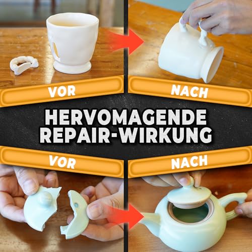 Sekundenkleber extra stark für Keramik und Porzellan 25g, Wasserfester und hitzebeständiger Porzellankleber, Keramikkleber mit Anti-Verstopfungskappe, Cyanacrylat(CA) Sekundenkleber für Keramik