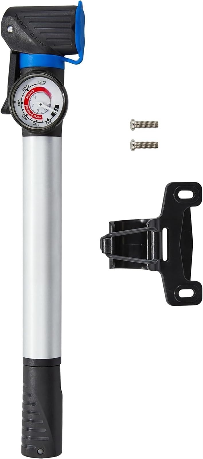 THE WHITE SHOP Mini Bike Pump, Foot to Floor or Frame-Mounted Pumps, Fits many Valve Types, Pressure Gauge, Portable