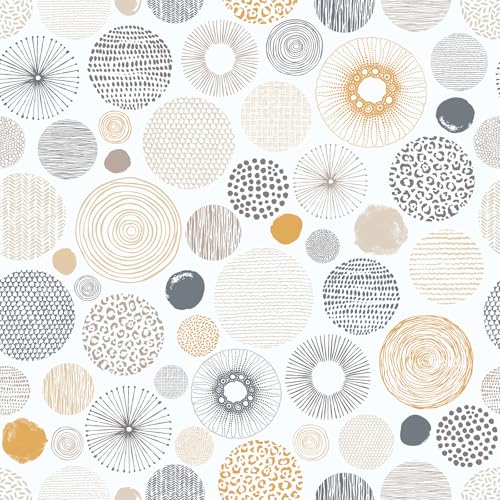 VEELIKE Carta da Parati Geometrica Gialla Grigia Astratto Rotonda Carta