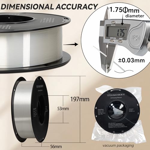 Image of PLA Filament 1.75mm, TINMORRY 3D Printer Filament, 1kg (2.2lbs), Compatible with Bambu FDM 3D Printer, Silk White