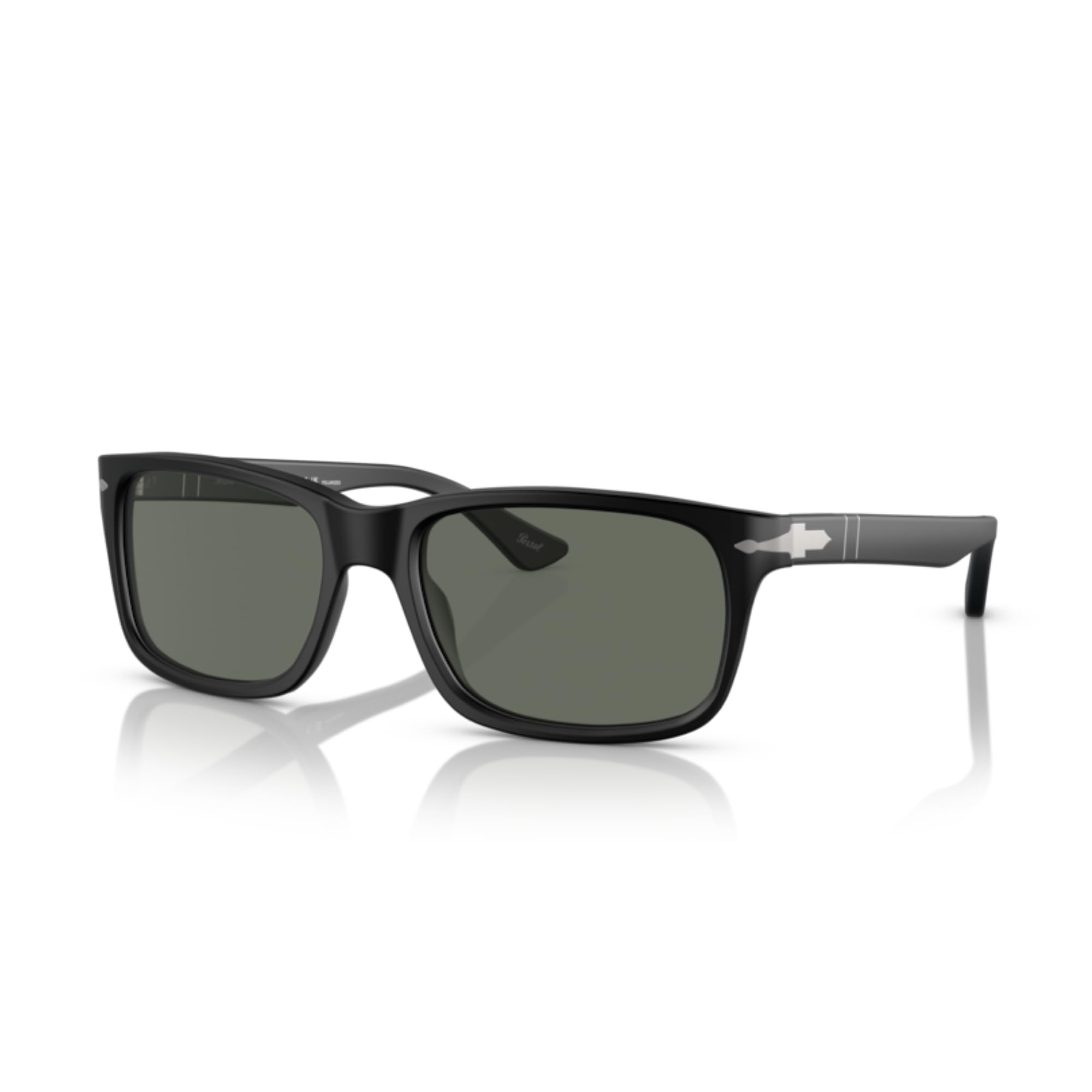 Persol PO3048S 900058 58MM Black/Crystal Lens Green Polarized Rectangular Sunglasses for Men +Bundle with Accessory Eyewear Kit