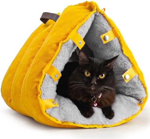Cozy Cat Cave Bed for Indoor Cats – Enclosed Self-Warming Hideout with Soft Cushion, Portable 3-in-1 Nest Design Converts to Open Mattress
