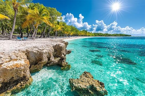 Adultos y Principiantes Diamond Painting Taladro Completo 5D DIY Arts Kits Paisaje De Playa Y Mar Imagen Bordado Diamante Pintura Pintura Para Decoración Pared Hogar Taladro Redondo 70x105cm C0727