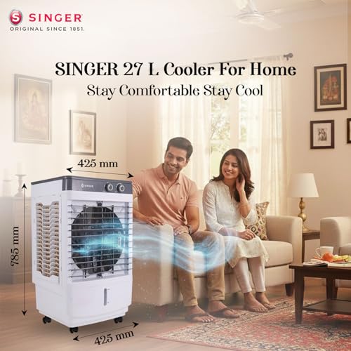 Image of SINGER New 27L Aero Ultima Personal Air Cooler For Home | High Speed Fan | 30 FT Powerful Air Throw | Inverter Compatible | Cooler For Home | 3 Years Warranty【White】