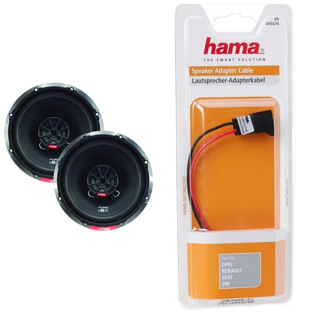 VIBE Slick 6.5” inch Coaxial speaker - 80/240 W, Black & Hama 45674 Speaker Adaptor Cable Set III for Vauxhall/Renault/Seat/VW, 7.09 in*90.94 in*36.22 in