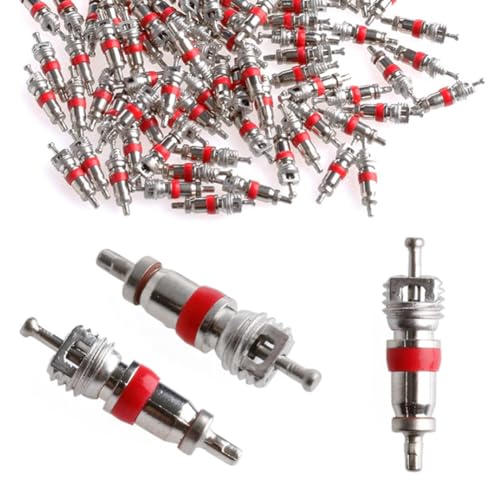Image of 100PCS Premium Tyre Tire Valve Cores, Nickel Plated Valve Stem Core Part Replacement, Universal Tire Valve Stem Core for Most Automotive, RV, ATV & Air Conditioning, Motorcycles and Bicycles