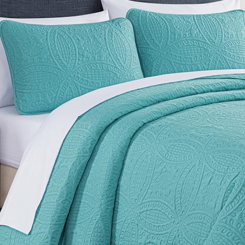 Image of Chezmoi Collection Austin 3-piece Oversized Bedspread Coverlet Set (Queen, Turquoise)