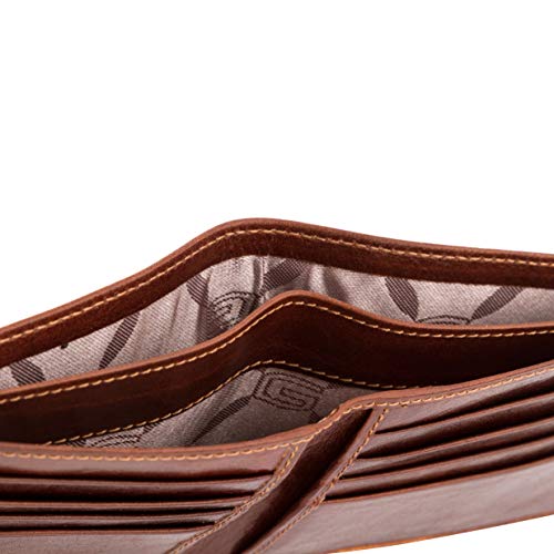 Giudi Elegant Bifold Men's Wallet Made in Italy - Soft Touch Genuine Leather - 2 Cash Pockets - 8 Card Holders Slots - Beautiful Brown Color - Excellent Expensive Gift for Man4