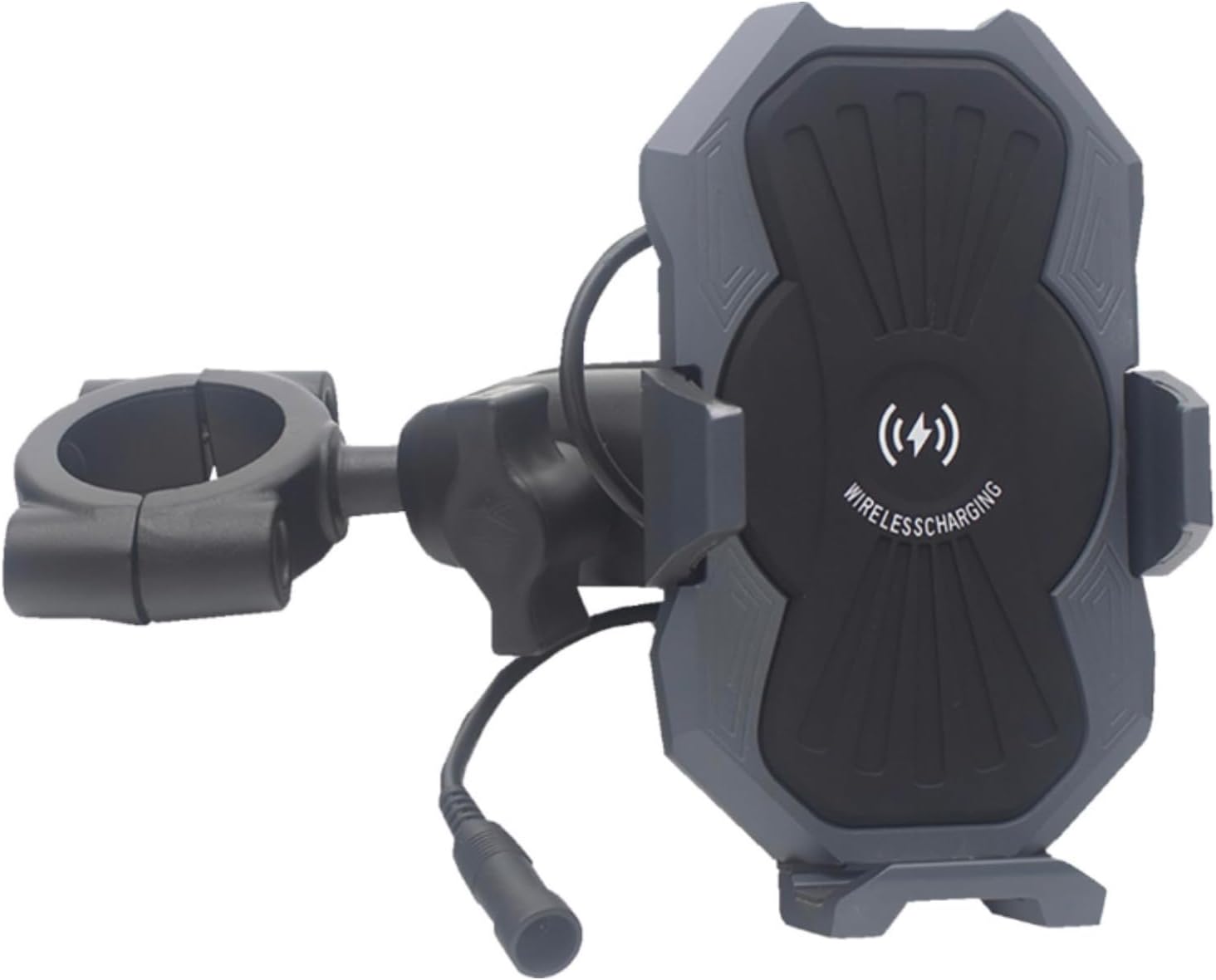 Metal Inductive Charging Phone Mount with 1 1/2" handlebar bracket adapter, Quick Disconnect Power Cable, Vibration Damping