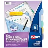 Avery Write & Erase Plastic Dividers with Expandable Pockets & Corner Lock, 5 Multicolor Tabs, 1 Set (16183)