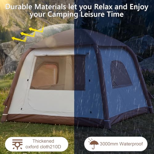Image of Inflatable Camping Tent,2 /4 /6 /8 Person Glamping Inflatable Tents with Awning, Quick Setup Blow Up Tents with Pump, Waterproof Oxford Inflatable House for Camping, Air Glamping Hot Tents for Adult