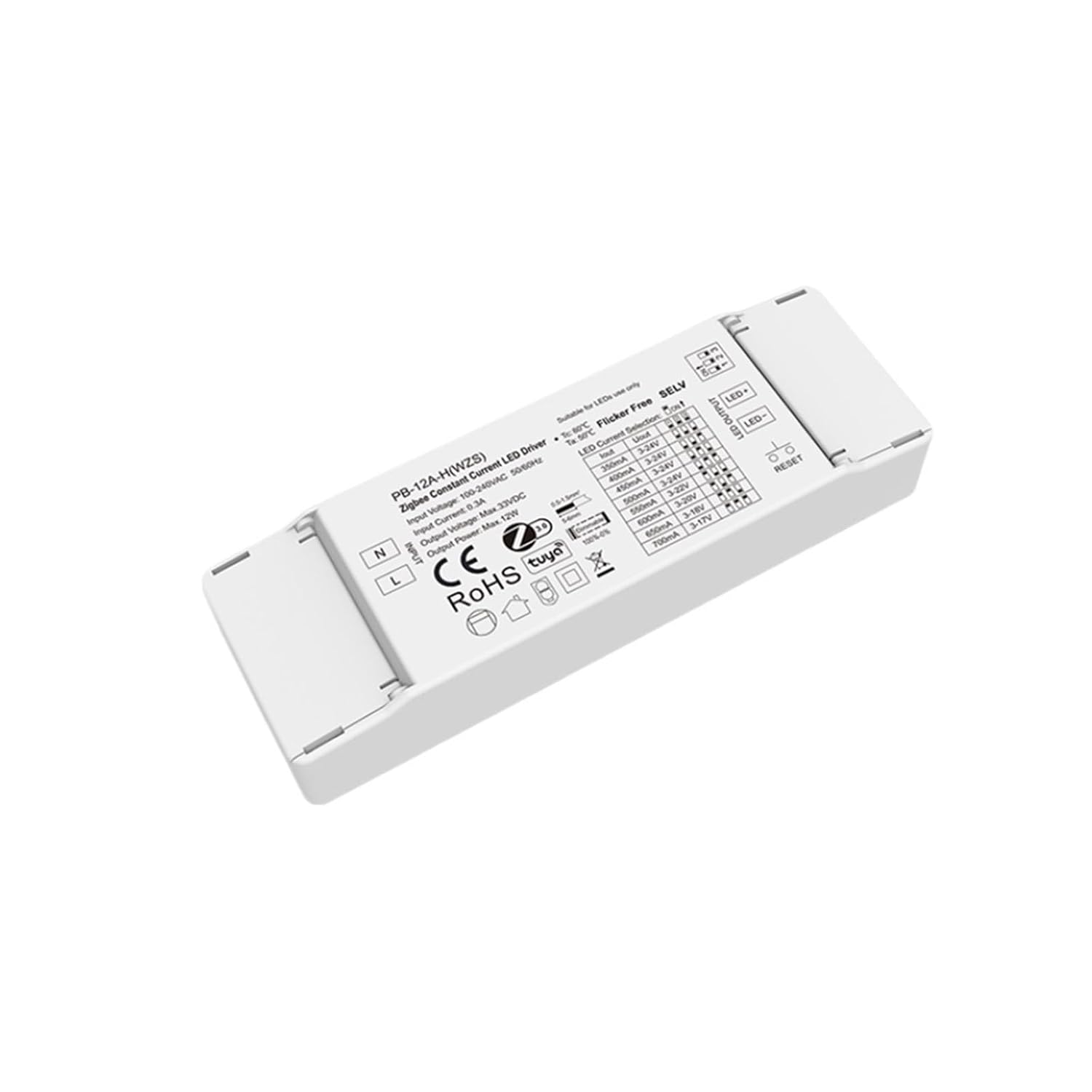 AC110V-220V to 3-24VDC 1CH*(350-700mA) 12W Zigbee 3.0 Constant Current LED Driver 9-45VDC 100-450mA lamp Controller (Color : PB-12A-H(WZS))