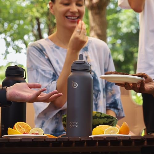 BOTTLE BOTTLE Insulated Water Bottle with Straw 1180ml(40oz) Sports Stainless Steel Water Bottles with Handle Lid Outdoors Drink Flask for Pills (gray) - Image 2