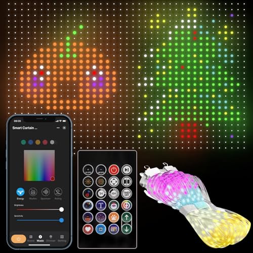 Smart curtain light, LED curtain lights, valentines lights with remote control and APP control, dynamic DIY light, suitable for wall Windows Valentine's Day Halloween Christmas decoration 2x2m