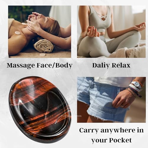 Image of Crystal Heaven Certified Red Tiger Eye Thumb Worry Pebbles Stones Anxiety Stress Relief Massage - Aaa Grade Original Healing Gemstone Agate Rubbing Stone Yoga Meditation Spiritual Reiki Feng Shui