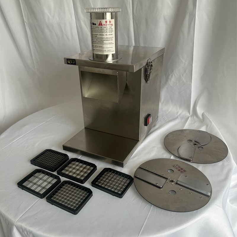 Commercial Electric Vegetable Cutter Fruit Slicer cucumber Pieces or Cube Cutting Stainless Steel Food Processor With 5 Net Ding Blades + Slice+ shred Blades
