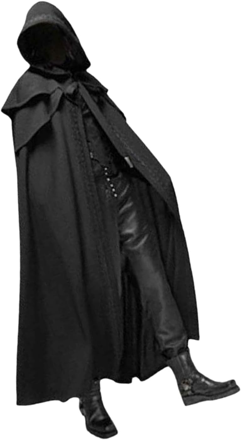 Black Cloak with Hood Voldemort Costume Halloween Hooded Capes for Men and Women Cosplay Costumes Coats Medieval Gothic Capes Halloween Party Props (XL)