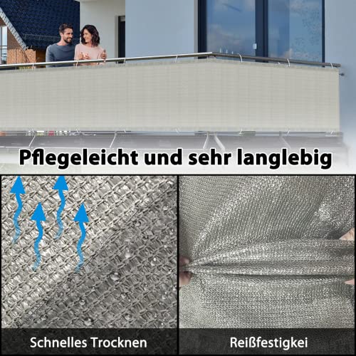 HaiTaoSy Balkon-Sichtschutz – 95x1450 Cm, Wetterfest, UV-beständig, Mit Alu-Ösen Zur Einfachen Montage