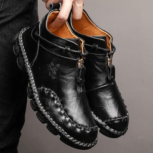 Asifn Men's Classic Leather Boots Comfortable Non-Slip wear-Resistant Breathable Handmade Outdoor Driving Shoes British Rubber Sole Metal Zipper lace-up Casual Shoes4