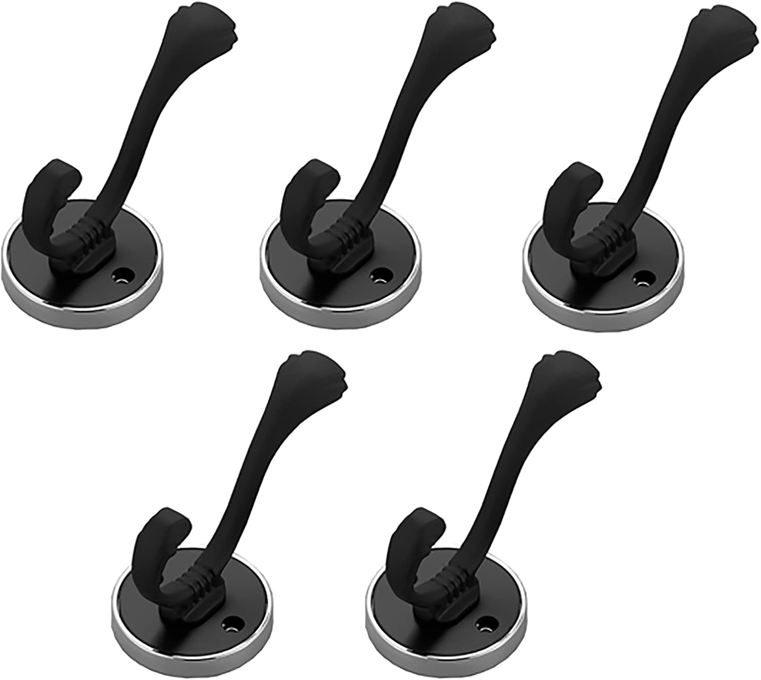 ZSH 5 Pack Coat Hook, European Style Double Hook Robe Hook, Wall-Mounted Clothes Hanger with Screws, for Bathroom and Bedroom Door Wall Hook, Black (Color : A)
