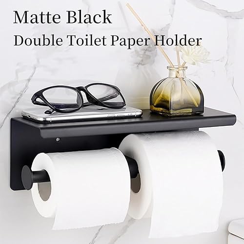 Miniatura 4 de Moderno juego de toalleros de papel higiénico empotrables de color negro mate, soporte de pared de metal duradero para ahorrar espacio, diseño de