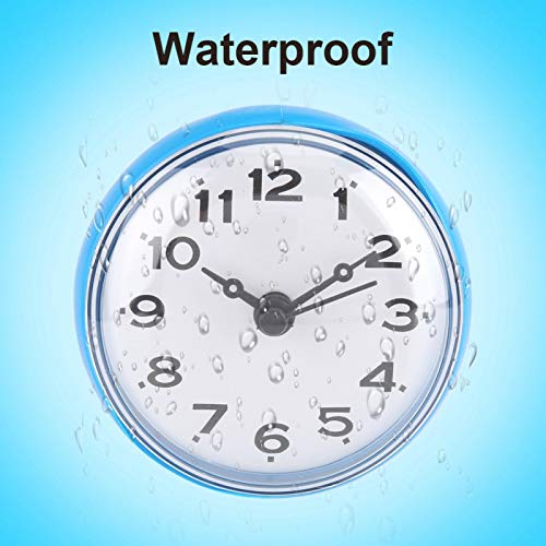 Suction Cup Wall Clock, Suction Wall Window Mirror Bath Shower Clock Waterproof Shower Clock With Suction Cup Round Face Arabic Digital Dial Bath Shower Clock Bathroom Kitchen Accessories (Blue) #TOP2