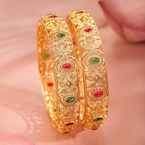 Image of Rubans Gold Plated Set of 2 Bangles Handcrafted Traditional Stylish Trendy Jewellery Gift for Women & Girls