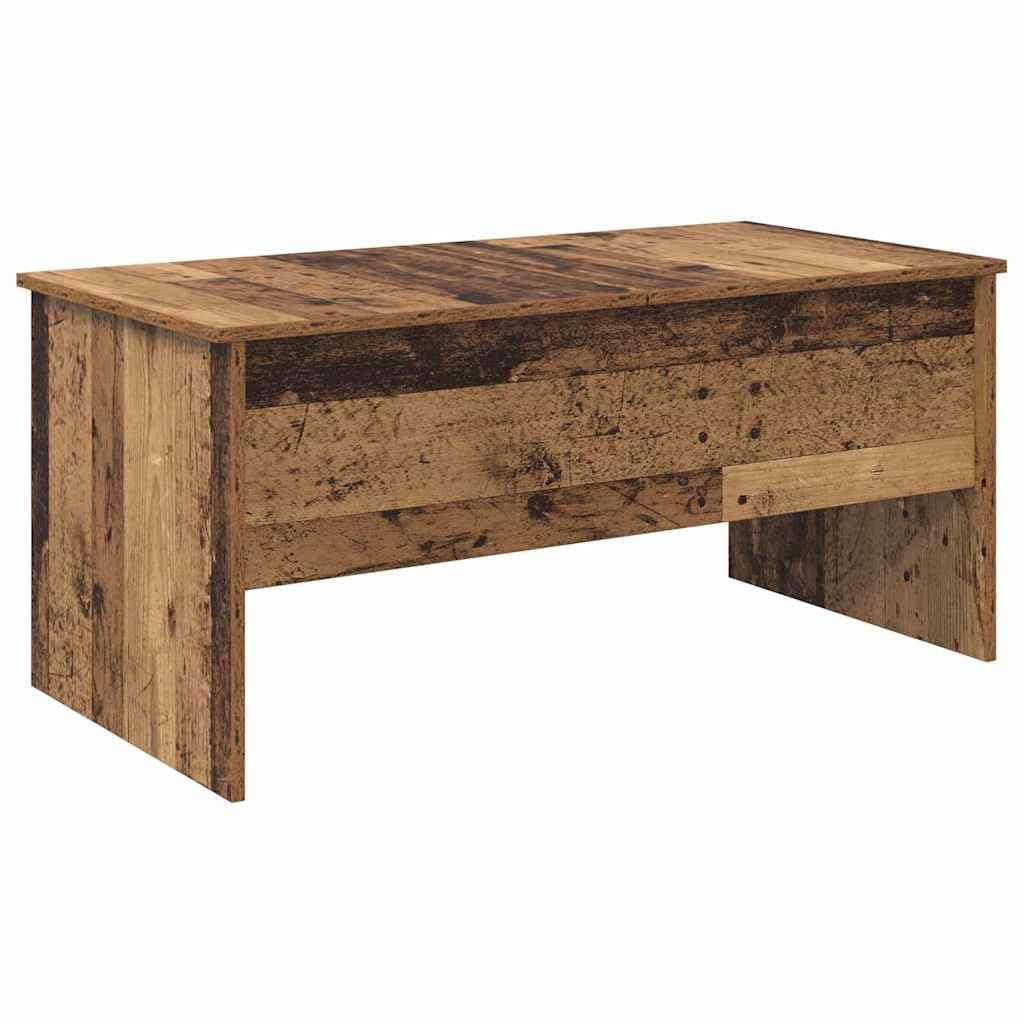 Stolik kawowy ze starego drewna 102 x 50,5 x 46,5 cm, materiał drewnopochodny, prostokątny, matowy, z 2 schowkami, do salonu, rustykalny wzór drewna