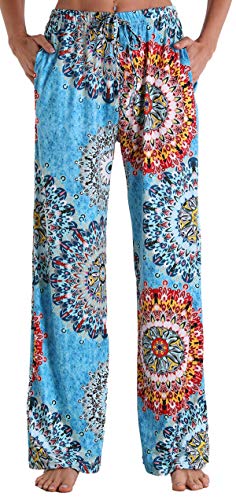 X-Image Womens Yoga Lounge Pants Hiking Active Athletic Workout Pants Comfy Travel Casual Pants with Pockets Green Datura Flower