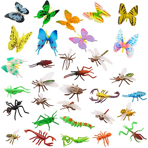 OOTSR Insetti in plastica Insetti Figures[Confezione da 22] e Farfalle Colorate assortite [Confezione da 12], 1"- 4" Insetti Simulati Realizzati in PVC per Bambini Congnition Education o Parti a Tema