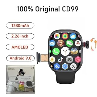 XINDADA CD99 AMOLED Montre intelligente pour homme et femme avec carte SIM 4G Wifi cellulaire GPS NFC Smartwatch Series 9 Android 9.0 Caméra rotative Noir 2 Go 32 Go