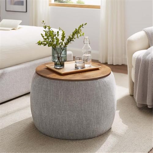 Modway EEI-6688-HEW Perla 26 Inch Round Storage Ottoman With Tray Lid In Heathered Weave Wheat -Heathered Fabric Ottoman - Versatile Footrest - Woven Coffee Table thumb #8