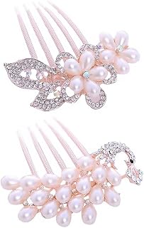 Lurrose Grampo De Cabelo De Noiva 2 Pcs Strass Flor Cabelo Pente Nupcial Pérola Artificial Flor Flor Cabelo Pente Headpiece Floral Clipe Acessório de Cabelo