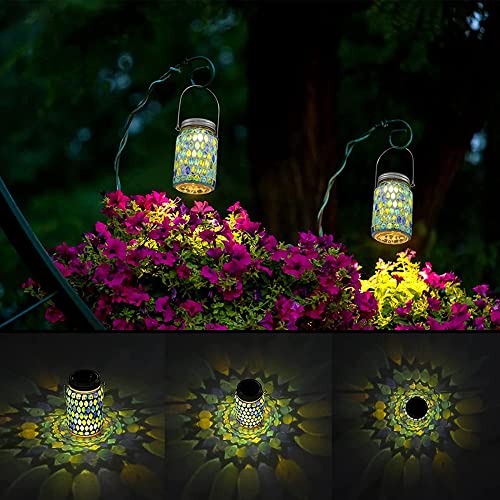 Solar Outdoor Mosaic Lantern, Led Solar Landscape Lantern Night Lights For Outside Hanging, Solar Lantern Lamp Table Lamp Mosaic Night Light For Garden/Yard/Outdoor/Indoor Decorations #TOP5