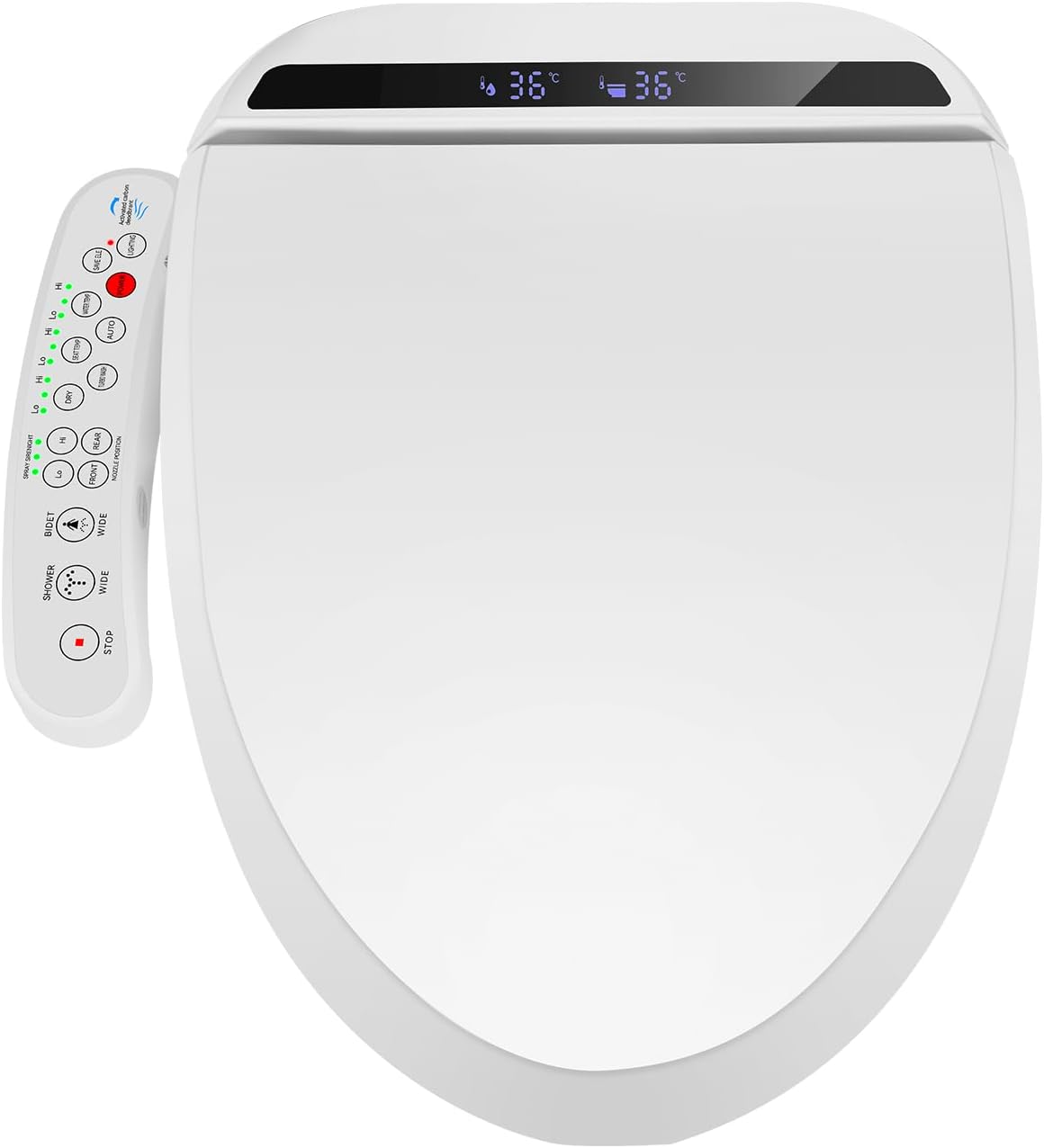Electronic Smart Bidet Toilet Seat with Warm Air Drying, Heated Seat Bidet with Self-Cleaning Nozzle Adjustable Warm Water Power Saving, Elongated