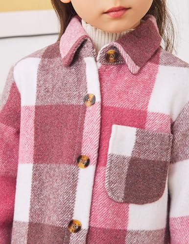 Girls Flannel Shirts Fall Jacket Cute Button Down Plaid Shirt Long Sleeve Fleece Shacket with Pocket 4-12 Years4