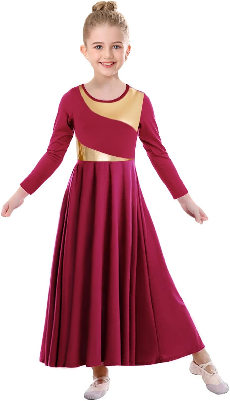 Girls Praise Dance Dress Metallic Block Irregular Liturgical Worship Church Choir Costumes Lyrical Dress
