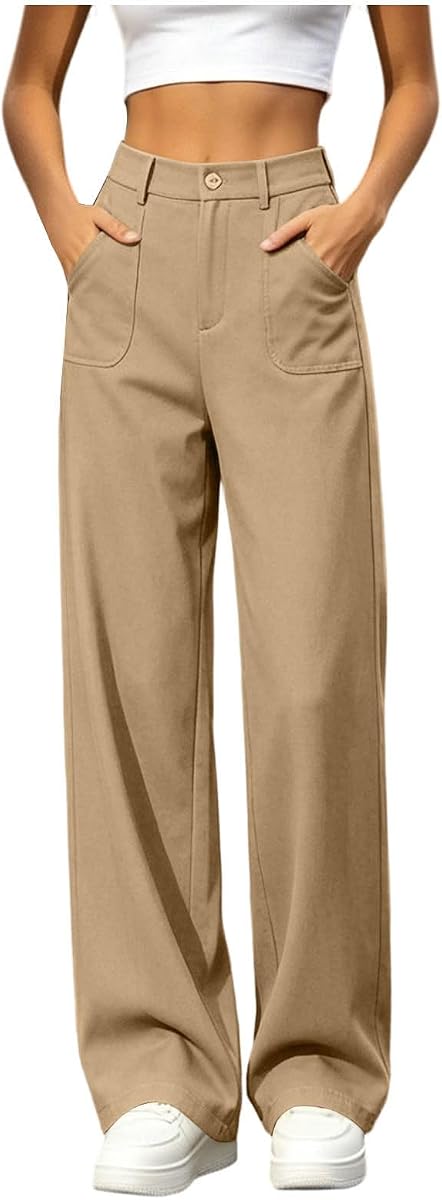 Pantalones de vestir de pierna ancha, talle alto, trabajo de negocios, pantalones casuales, traje, pantalones largos holgados, trajes elegantes, pantalones