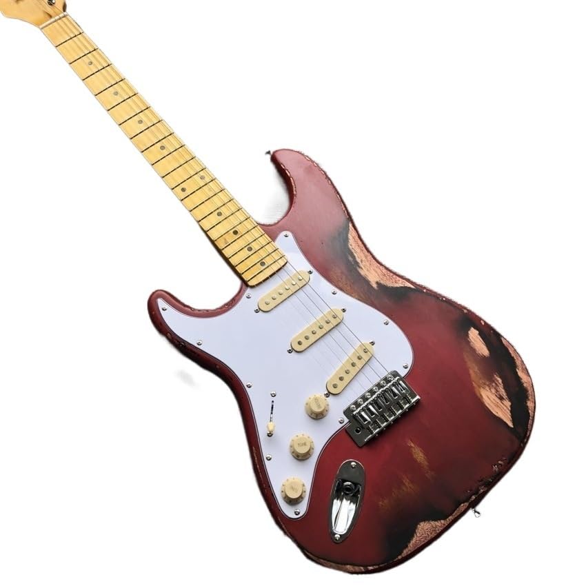 Chitarra elettrica for mancini con pickup retrò e cover rosso tramonto - Ideale for musicisti che cercano uno strumento acuto for prestazioni personalizzate