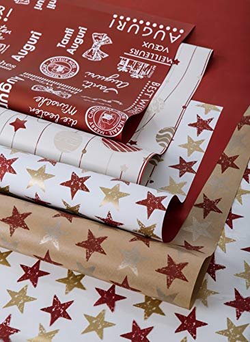 B & P Italia surtido de 10 hojas 70 x 100 cm para paquetes de regalo, Color Rojo, Papel de alta calidad de polipropileno