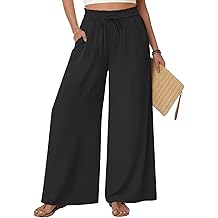 Women's Wide Leg Palazzo Pants Dressy Flowy Casual High Waist Drawstring Beach Boho Trousers with Pockets